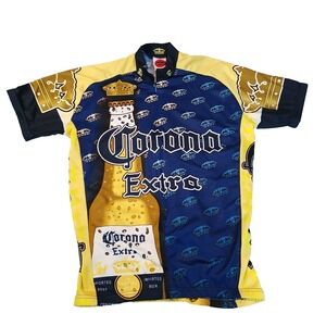 World Jerseys Corona Extra Cycling 3/4 Zip Mens Shirt Size L Bike Yellow Blue